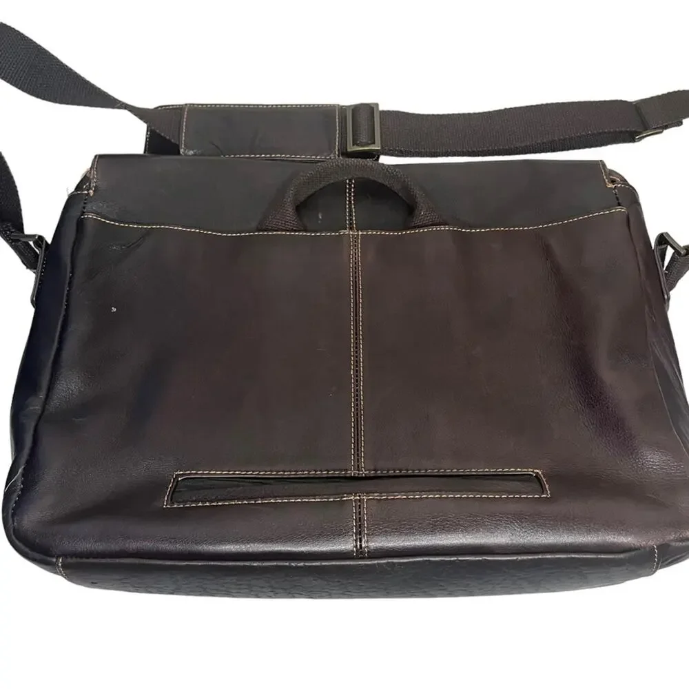 Brown leather messenger laptop crossbody bag